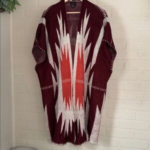 Rue 21 cardigan knit Aztec red Orange Sweater Poncho Plus Size Friendly soft os
